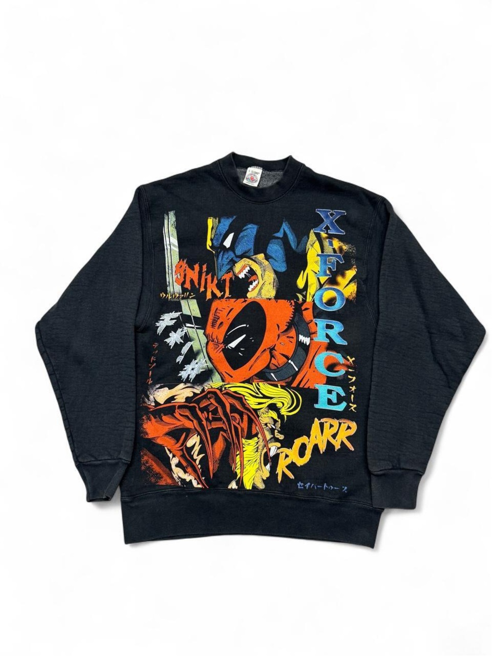 Vintage 90s Marvel X-Force super fantasy AOP comic crewneck black L RARE boot